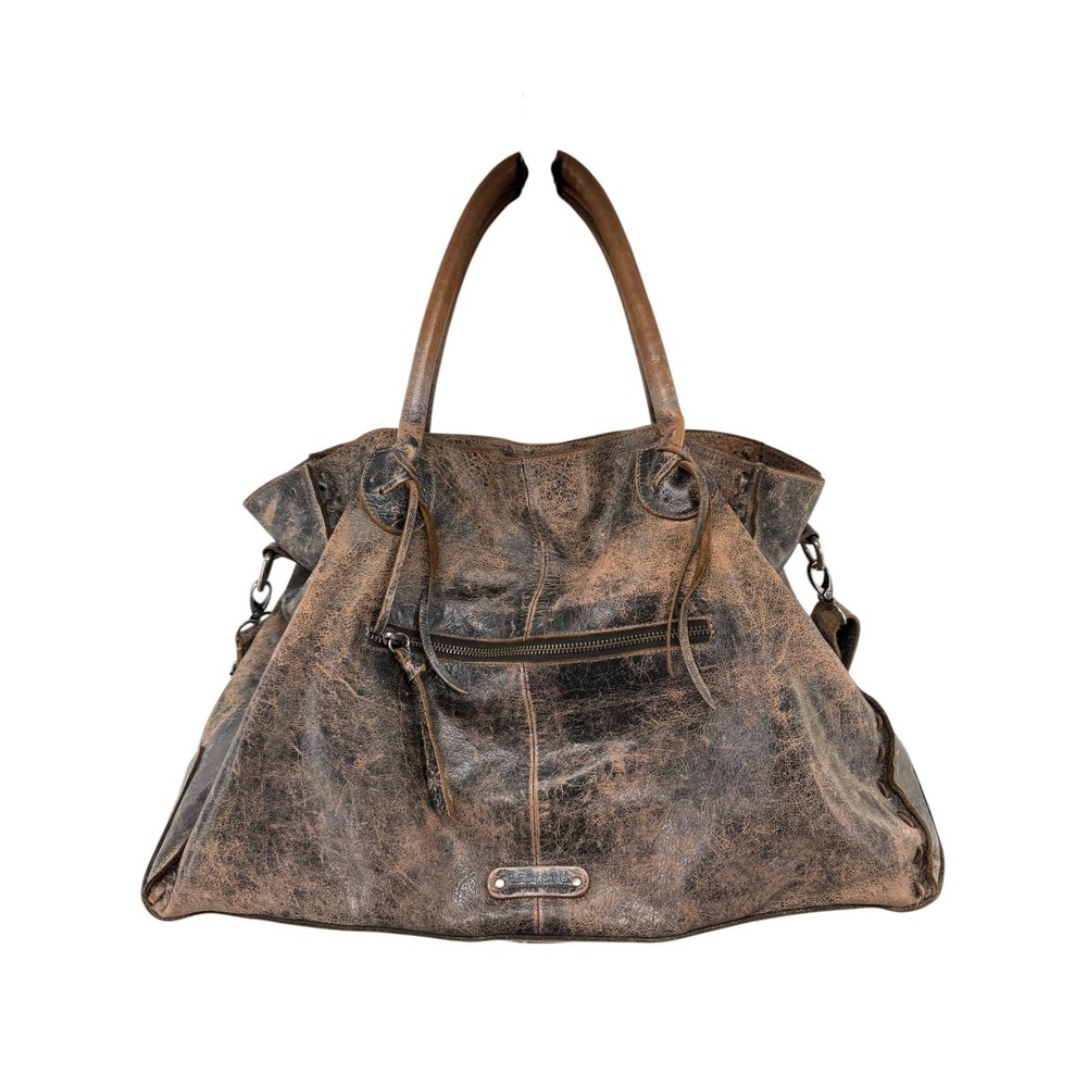 Bed Stu Rockaway Distressed Leather Shoulder Satchel Bag Tote Womens Tan Brown